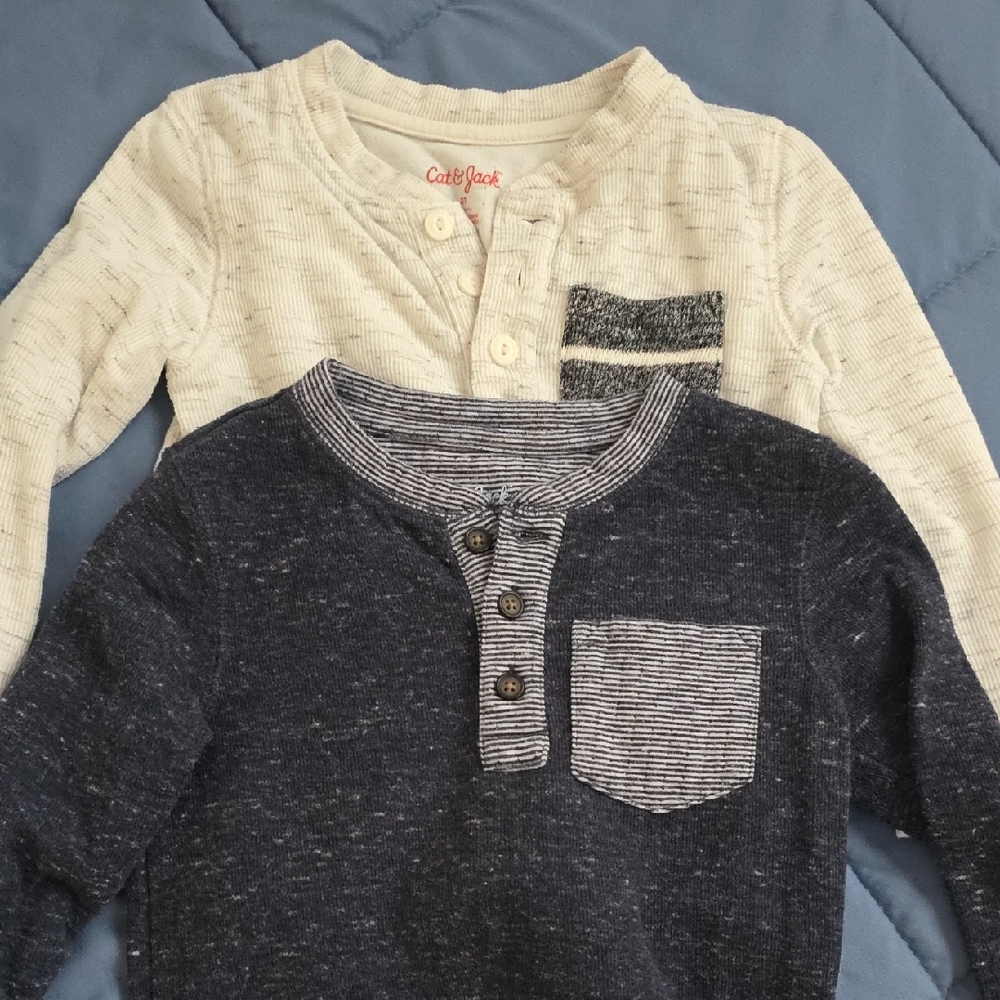 Carter's Long Sleeve Henley Shirts - Cream and Navy